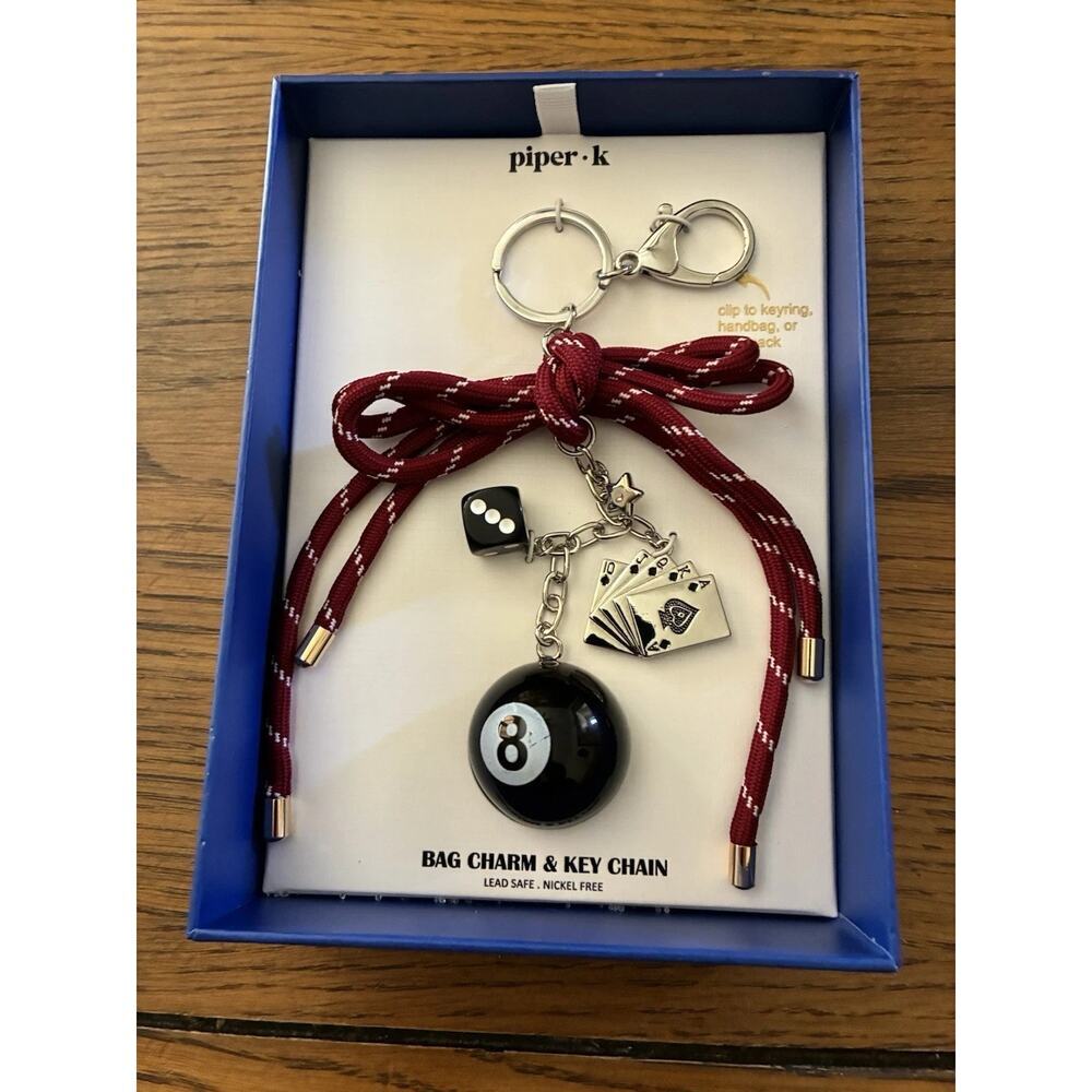 Piper K Feeling Lucky Bag Charm and Key Chain Gift Set with 8 Ball Dice Cards - Picture 3 of 4